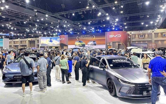 Gian hàng của BYD tại triển lãm Bangkok International Motor Show 2026 diễn ra vào tháng 4. Ảnh: Motorist