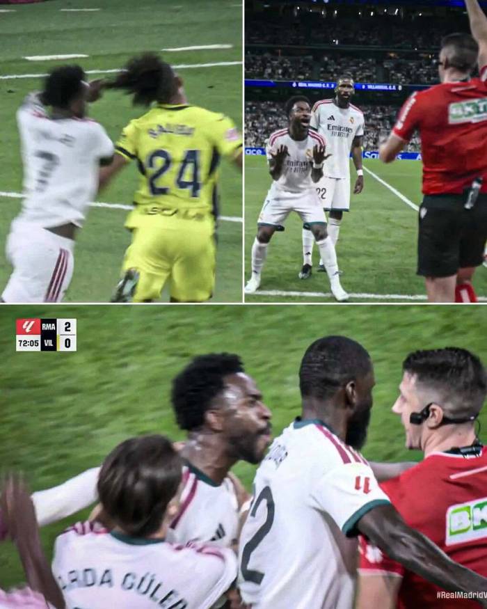 Vinicius nhận thẻ đỏ và phản ứng trong trận Real Madrid thắng Villarreal 1-0 ở vòng tám La Liga trên sân Bernabeu, Madrid, Tây Ban Nha ngày 10/10/2026.