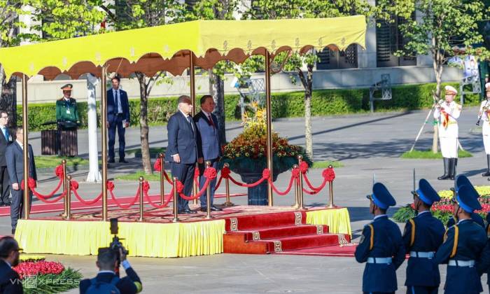 Tổng Bí thư, Chủ tịch nước Tô Lâm và Tổng thống Panama Jose Raul Mulino tại lễ đón ở Nhà Quốc hội chiều 6/10. Ảnh: Giang Huy