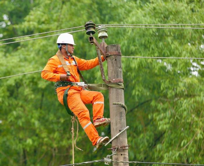 Cán bộ điện lực kiểm tra hệ thống. Ảnh: EVN