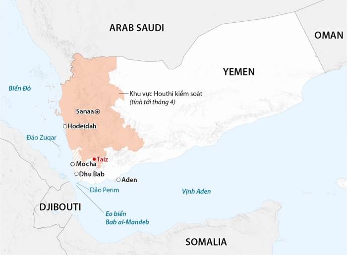Vị trí thành phố Taiz, Yemen. Đồ họa: CNN
