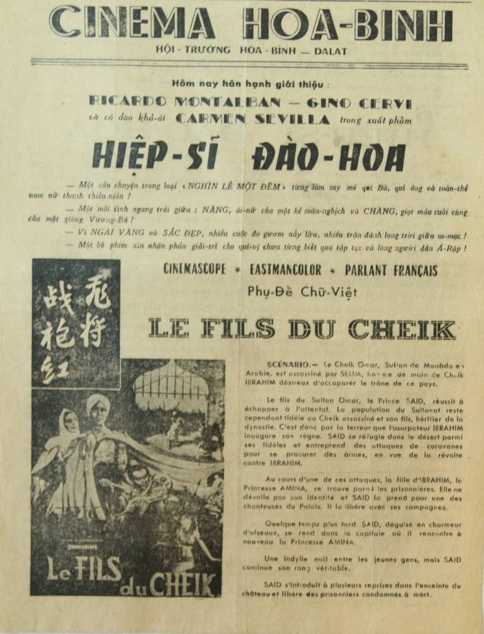 Một tờ giới thiệu phim của Cinema Hòa Bình vào khoảng thập niên 1960. Ảnh: Tư liệu.