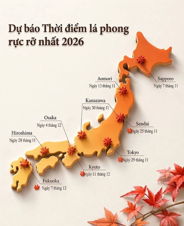 Lịch lá phong chuyển màu ở Nhật Bản. Ảnh: TOIDA Japan Travel