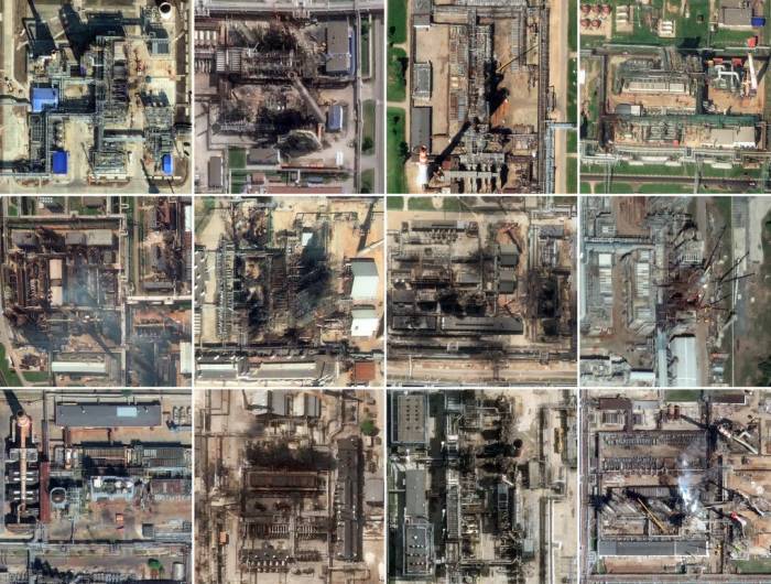 Thiệt hại tại các nhà máy lọc dầu của Nga trong ảnh vệ tinh công bố hôm 11/10. Ảnh: Washington Post, CNN