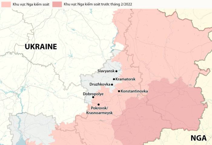 Vị trí một số đô thị tại tỉnh Donetsk. Đồ họa: RYV