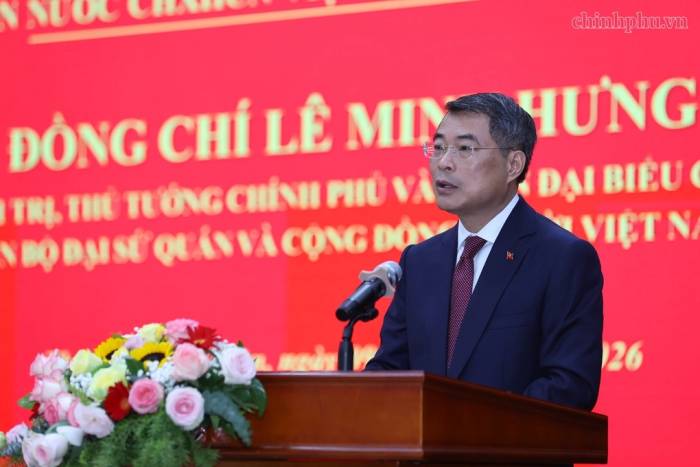 Thủ tướng Lê Minh Hưng phát biểu tại cuộc gặp. Ảnh: chinhphu.vn