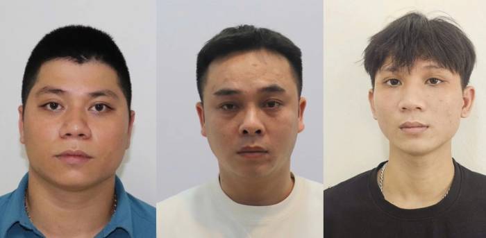 Bị can Thành, Hoàng, Tình (từ trái qua phải). Ảnh: Công an cung cấp
