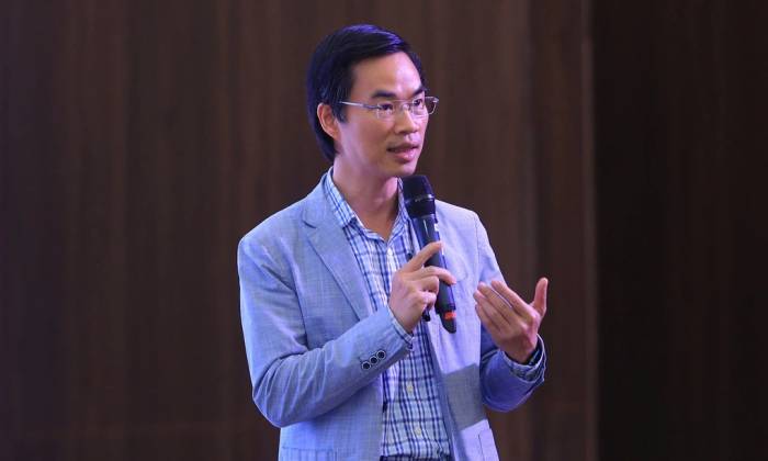 Phó giám đốc Trung tâm Đổi mới sáng tạo Quốc gia Đỗ Tiến Thịnh chia sẻ tại sự kiện. Ảnh: NIC