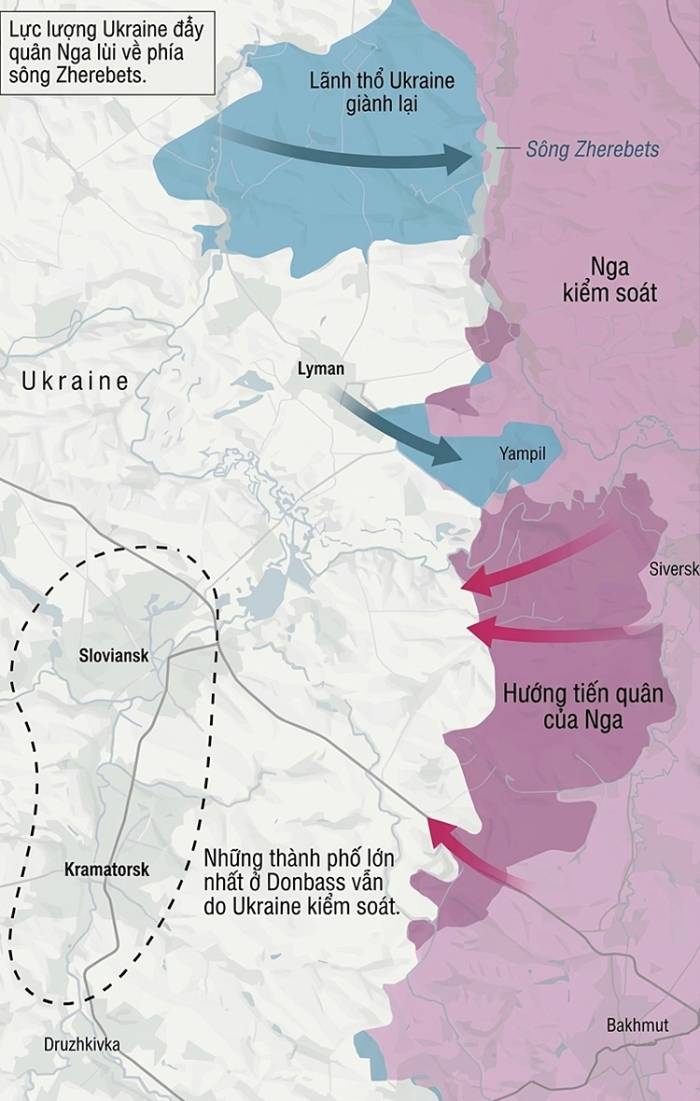 Thay đổi trên chiến trường ở Bắc Donbass kể từ tháng một. Nguồn: ISW, AEI