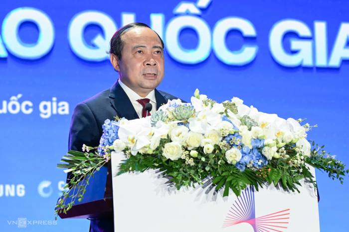 Bộ trưởng Vũ Hải Quân phát biểu tại Ngày hội Đổi mới sáng tạo quốc gia 2026, sáng 4/10. Ảnh: Giang Huỷ