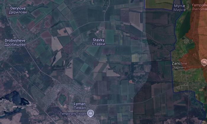 Vị trí Drobysheve, Derylove và Lyman, trong đó màu xanh là khu vực Ukraine kiểm soát. Đồ họa: X/AMK Mapping