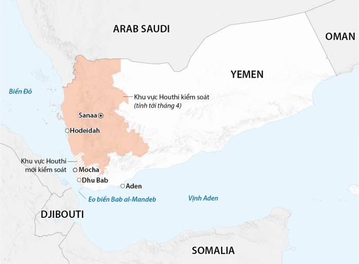 Khu vực Houthi kiểm soát tại Yemen. Đồ họa: CNN