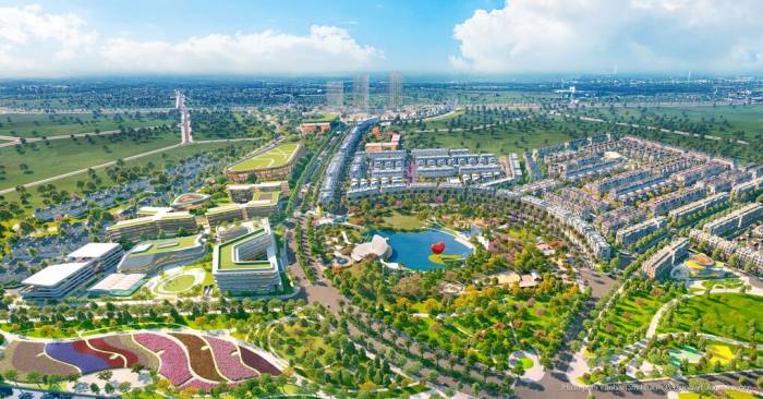 Phối cảnh khu trung tâm và phân khu Hồng Phát dự kiến bàn giao đợt 1 vào cuối năm nay tại Hồng Hạc City. Ảnh: Phú Mỹ Hưng