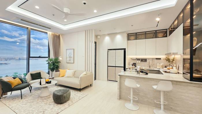 Phòng khách, phòng ăn và bếp được tổ chức liên hoàn theo mô hình LDK (living - dining - kitchen). Ảnh: Daewoo E&C Vina