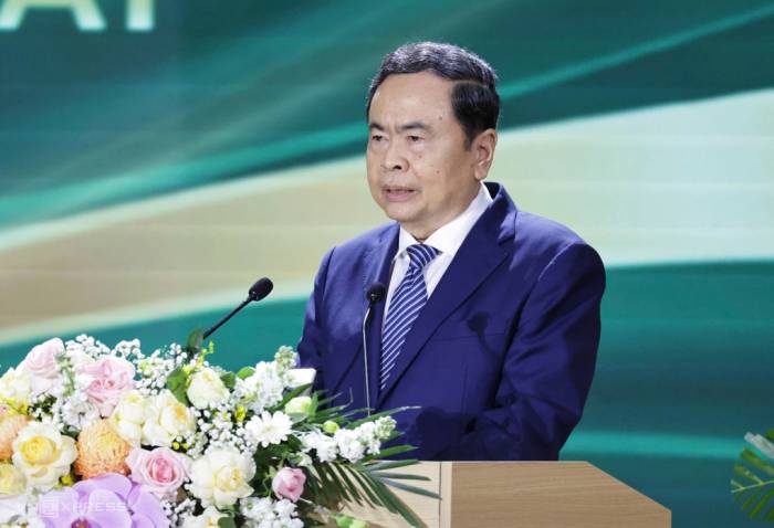Chủ tịch Quốc hội Trần Thanh Mẫn tại Lễ kỷ niệm 70 năm thành lập Học viện Nông nghiệp Việt Nam, sáng 10/10. Ảnh: Thanh Hằng