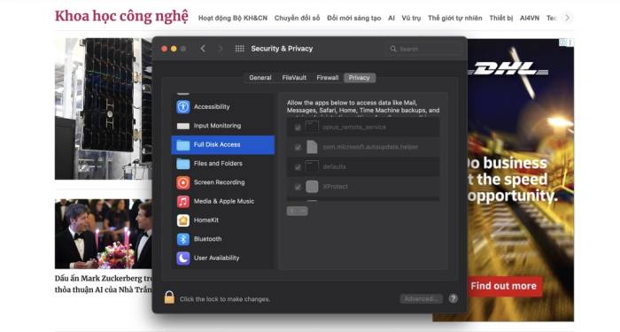 Tính năng truy cập toàn diện ổ đĩa trên MacOS. Ảnh: Huy Đức