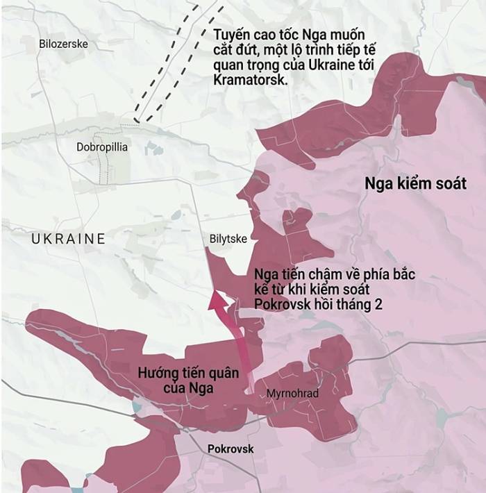 Thay đổi trên chiến trường phía nam Donbass kể từ tháng một. Nguồn: ISW, AEI