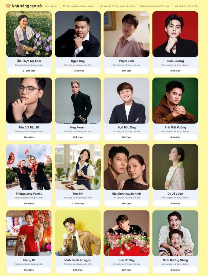 Giao diện vòng bình chọn Vietnam iContent Awards 2026. Ảnh chụp màn hình