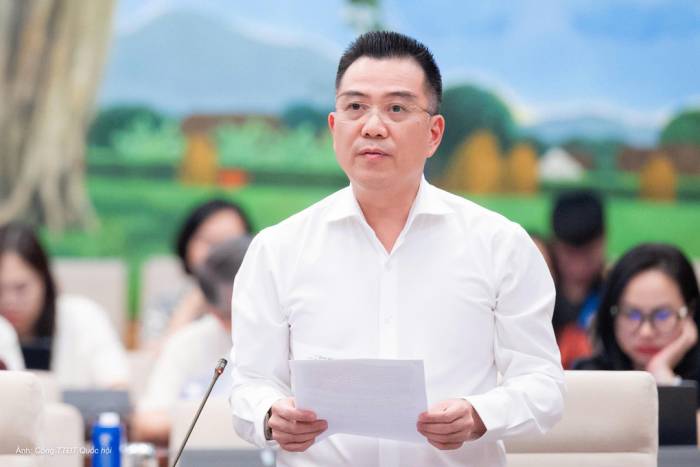 Thứ trưởng Bộ Nông nghiệp và Môi trường Đặng Ngọc Điệp trình dự án Luật Đất đai tại phiên họp chiều 1/10. Ảnh: Cổng TTĐT Quốc hội