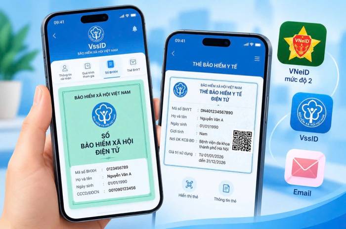 Sổ BHXH điện tử, thẻ BHYT điện tử hiện đã được cập nhật trên ứng dụng VssID. Ảnh minh họa: BHXH TP Hà Nội