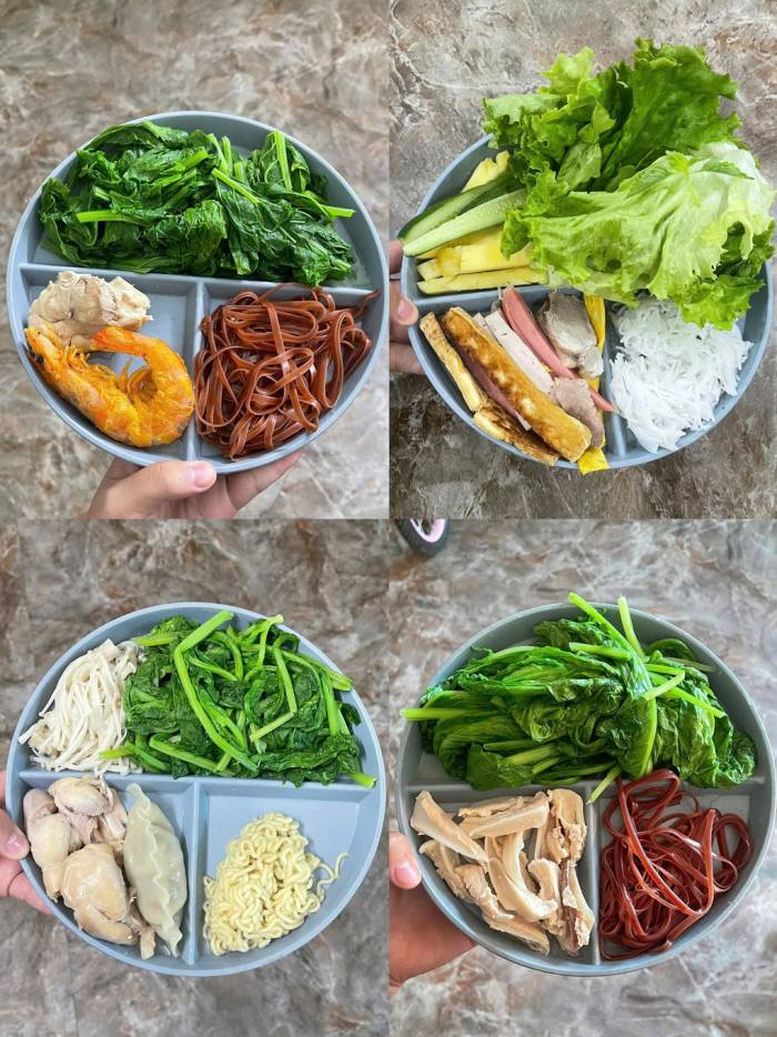 Bữa ăn được Giang chia theo tỷ lệ rau củ, tinh bột và chất đạm. Ảnh: Nhân vật cung cấp