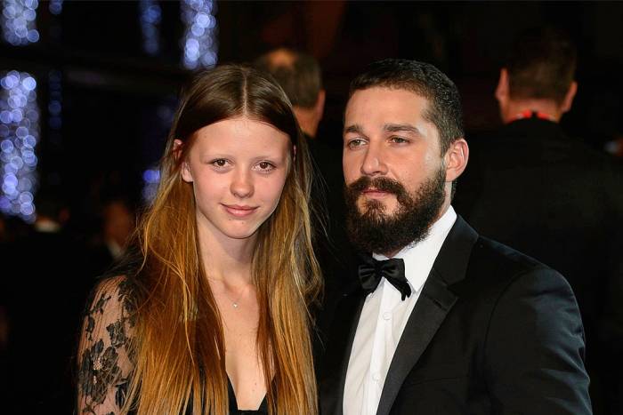 Mia Goth và Shia LaBeouf dự buổi quảng bá phim Fury tại Liên hoan phim BFI London Film Festival, Anh, năm 2014. Ảnh: AP