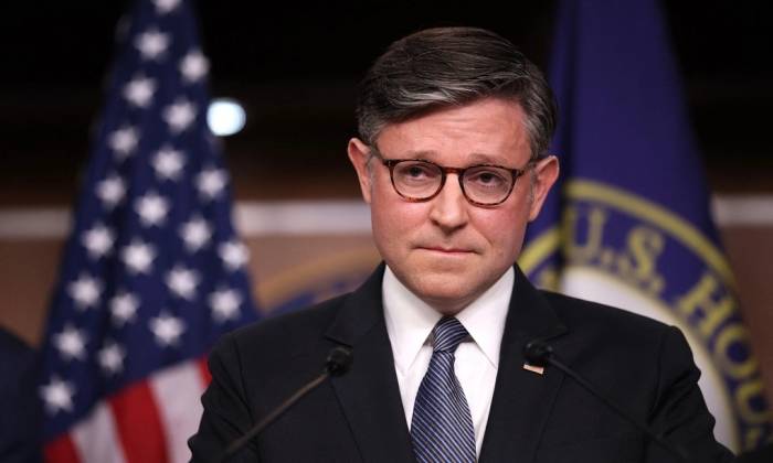 Chủ tịch Hạ viện Mỹ Mike Johnson phát biểu tại cuộc họp báo ở Đồi Capitol ngày 20/5. Ảnh: AFP