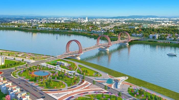 Thiết kế cầu Trà Khúc 1 với 3 vòng tròn thép giống bờ xe nước. Ảnh: Ban Quản lý dự án đầu tư xây dựng các công trình giao thông tỉnh Quảng Ngãi